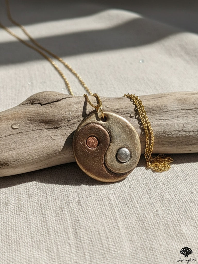 Handmade Mixed Metal Yin Yang Pendant | Unisex Artisan Necklace