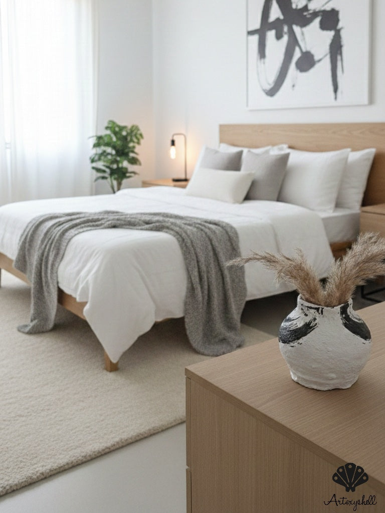 Hand-Painted Rustic Terracotta Bud Vase with Organic Texture - Black & White Abstract Design