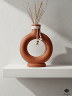 Matte Terracotta Round Vase with Decorative Rope and Bead Fringe
