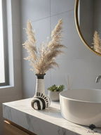 Hand-Textured Tall Neck Terracotta Vase - Abstract Tribal Print White & Black Bud Vase