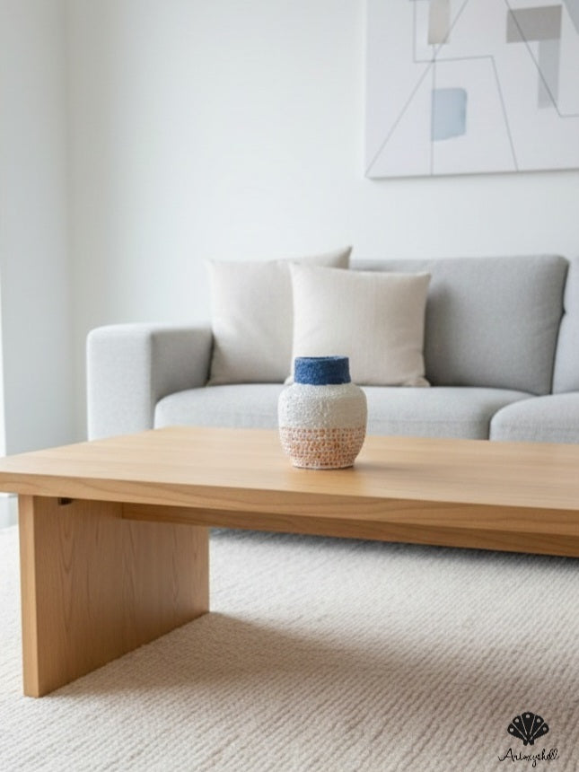 Miniature Terracotta vase – Indigo Blue & Earthy Orange Hand-Painted Boho Decor.