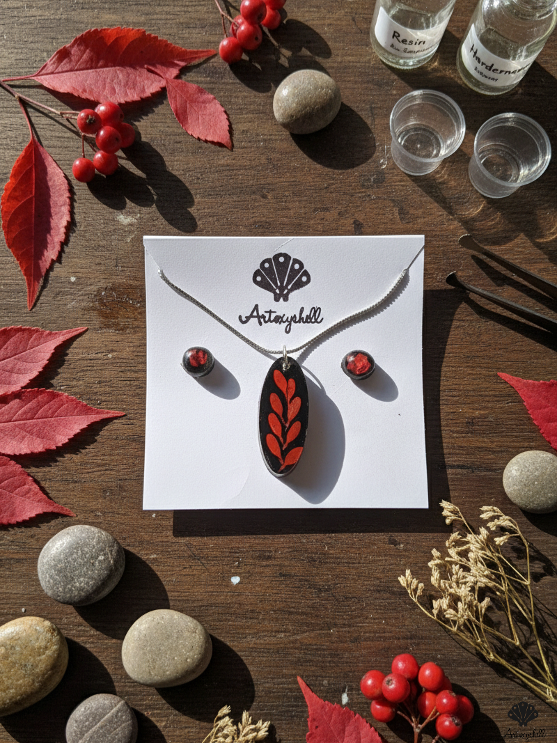 Crimson Leaf Botanical Pendant & Stud Earring Set