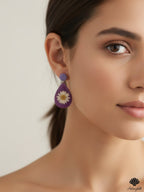 Pressed Daisy Resin Earrings – Purple Teardrop Boho Dangles