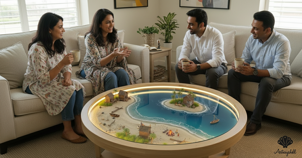 Island Getaway Resin Coffee Table | Tropical Diorama Art