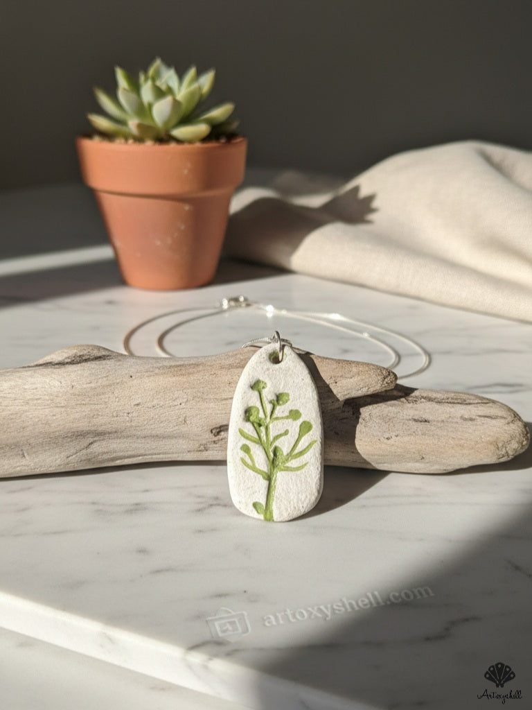 Handmade Botanical Clay Pendant | Unisex Minimalist Green Leaf Charm