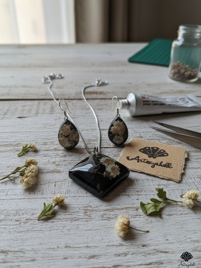 The 'Celestial Meadow' Preserved Flower Pendant & Earring Set