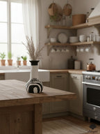 Hand-Textured Tall Neck Terracotta Vase - Abstract Tribal Print White & Black Bud Vase