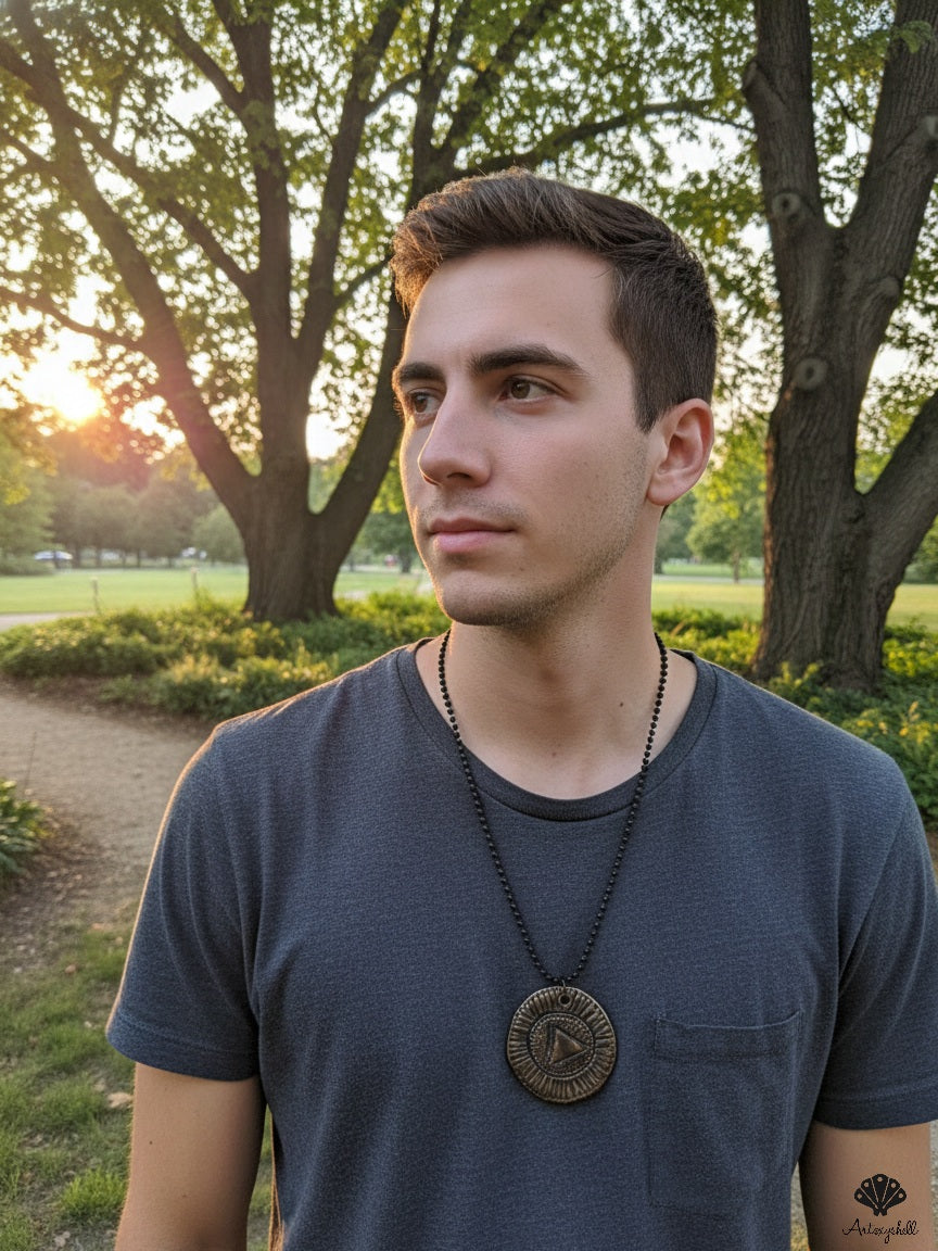 Handmade Bronze Sunburst Unisex Pendant | Artisan Geometric Necklace