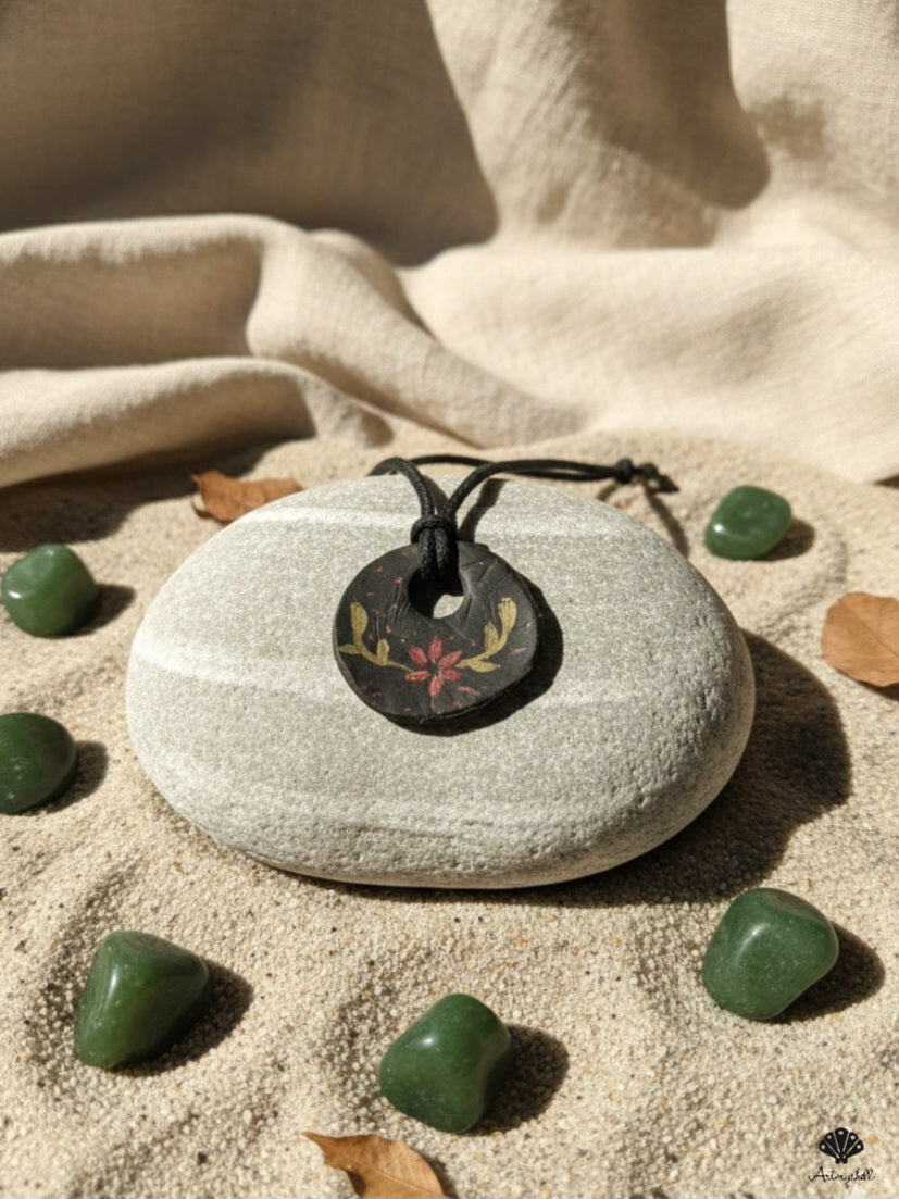 Midnight Rose Botanical Jewelry Set – Hand-Painted Floral Resin Necklace