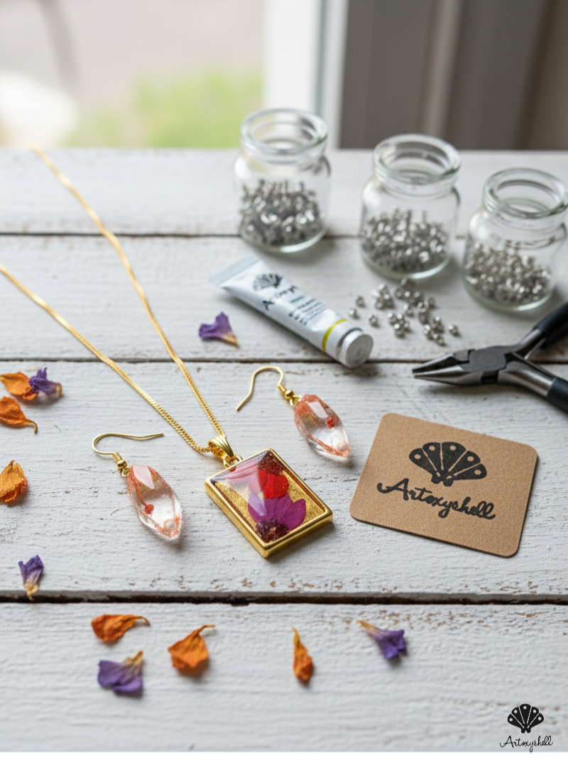 Preserved Wildflower & Gold Leaf Botanical Jewelry Set