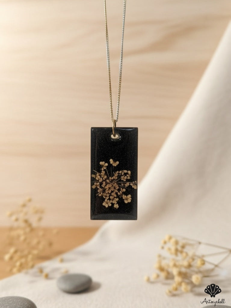 Black Resin Floral Rectangle Pendant