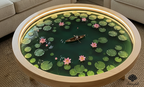 Illuminated Lotus Pond Resin Coffee Table | Luxury Wood Base