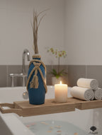 Nautical Blue Ceramic Bud Vase with Braided Rope Tassel Accent