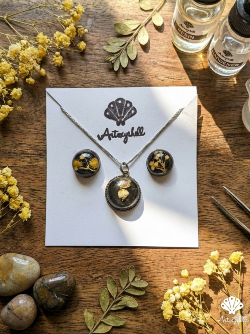 Midnight Bloom Handmade Botanical Resin Jewelry Set | Artoxyshell