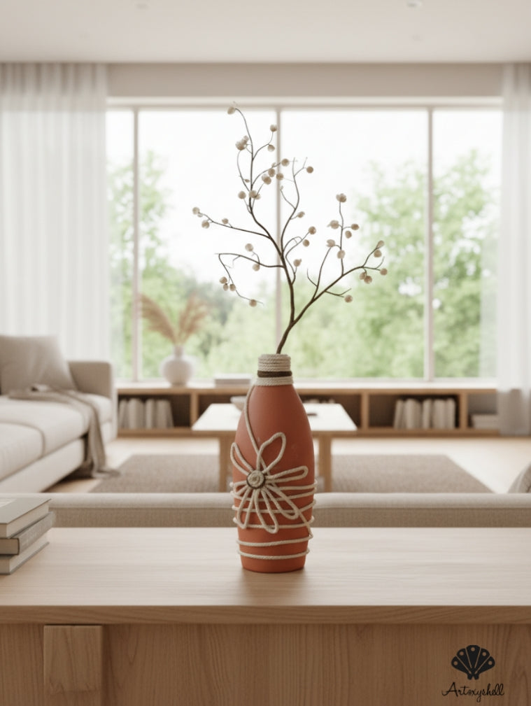 Boho-Chic Terracotta Vase with Hand-Woven Macramé Flower Wrap