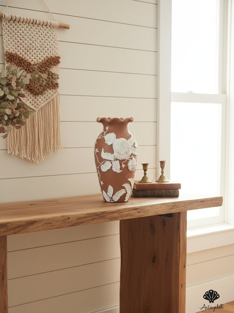 Terracotta and Cream Fern Patterned Tabletop Decor