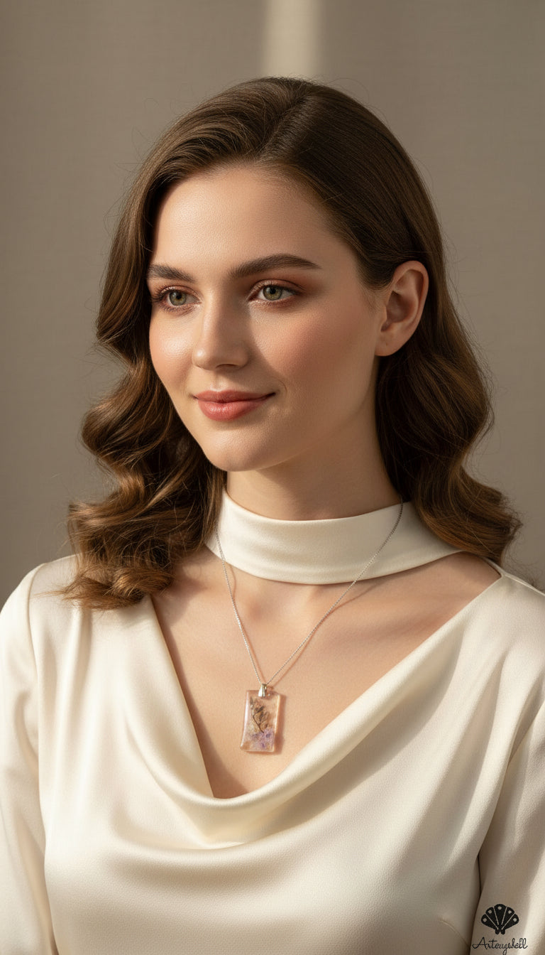 Clear Floral Rectangle Pendant