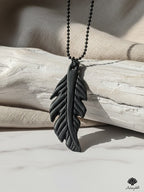 Handmade Matte Black Feather Pendant - Unisex Artisan Necklace