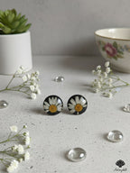 Real Daisy Resin Studs – Black Botanical Flower Earrings