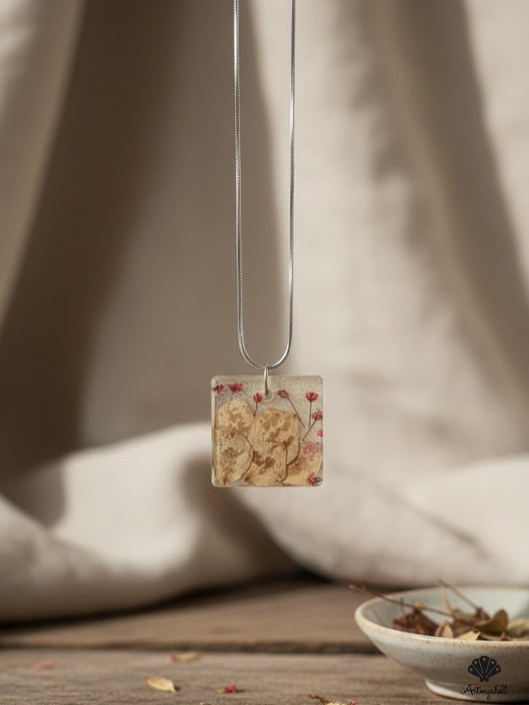 Pressed Flower Square Pendant