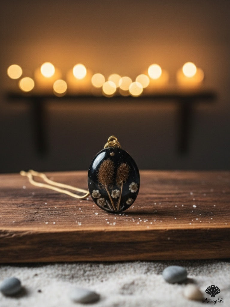 Night Garden Botanical Pendant | Elegant Black Resin