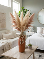 Boho Terracotta Vase with Braided Macramé Tassels and Wooden Beads