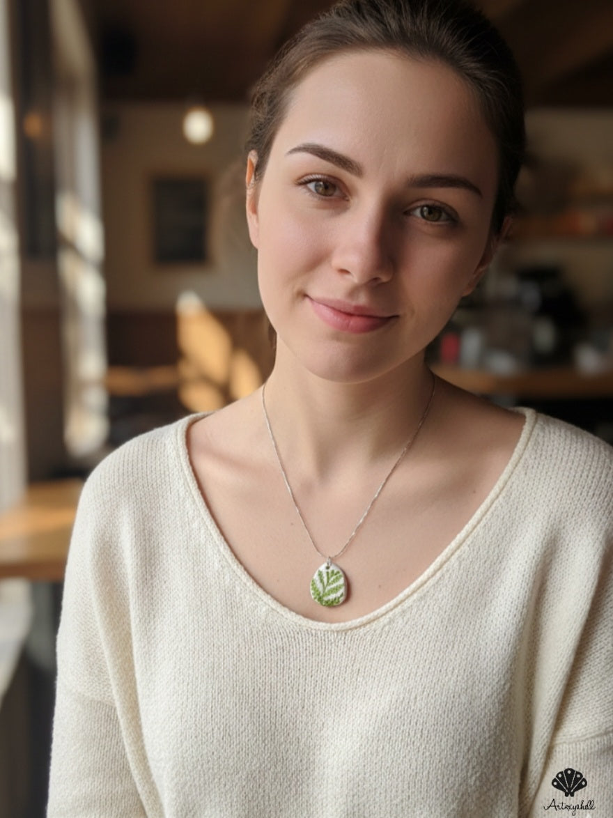 Handmade Fern Leaf Unisex Shell Pendant | Artisan Nature Necklace
