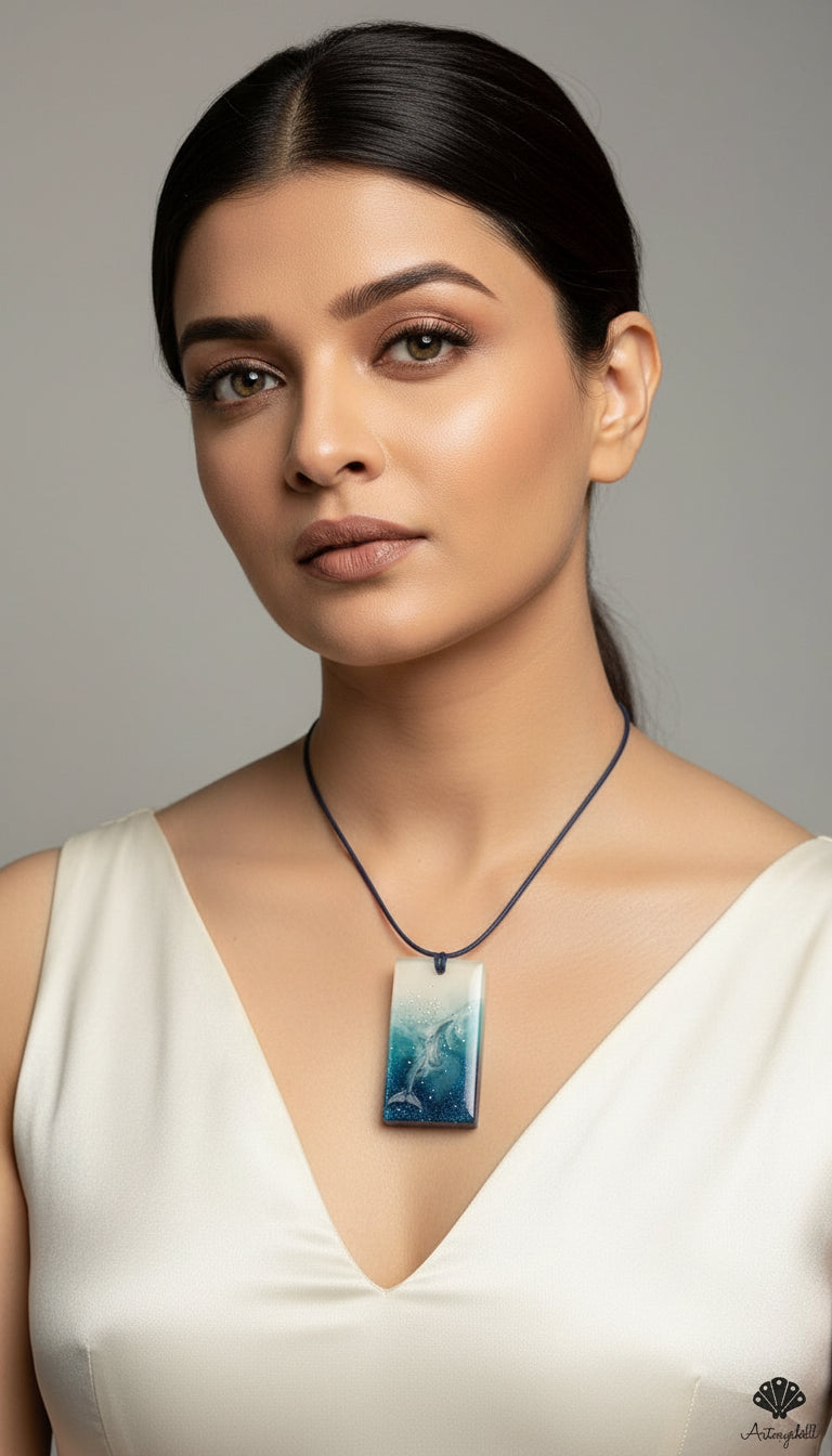 Deep Sea Swirl Resin Pendant | Unique Wearable Art