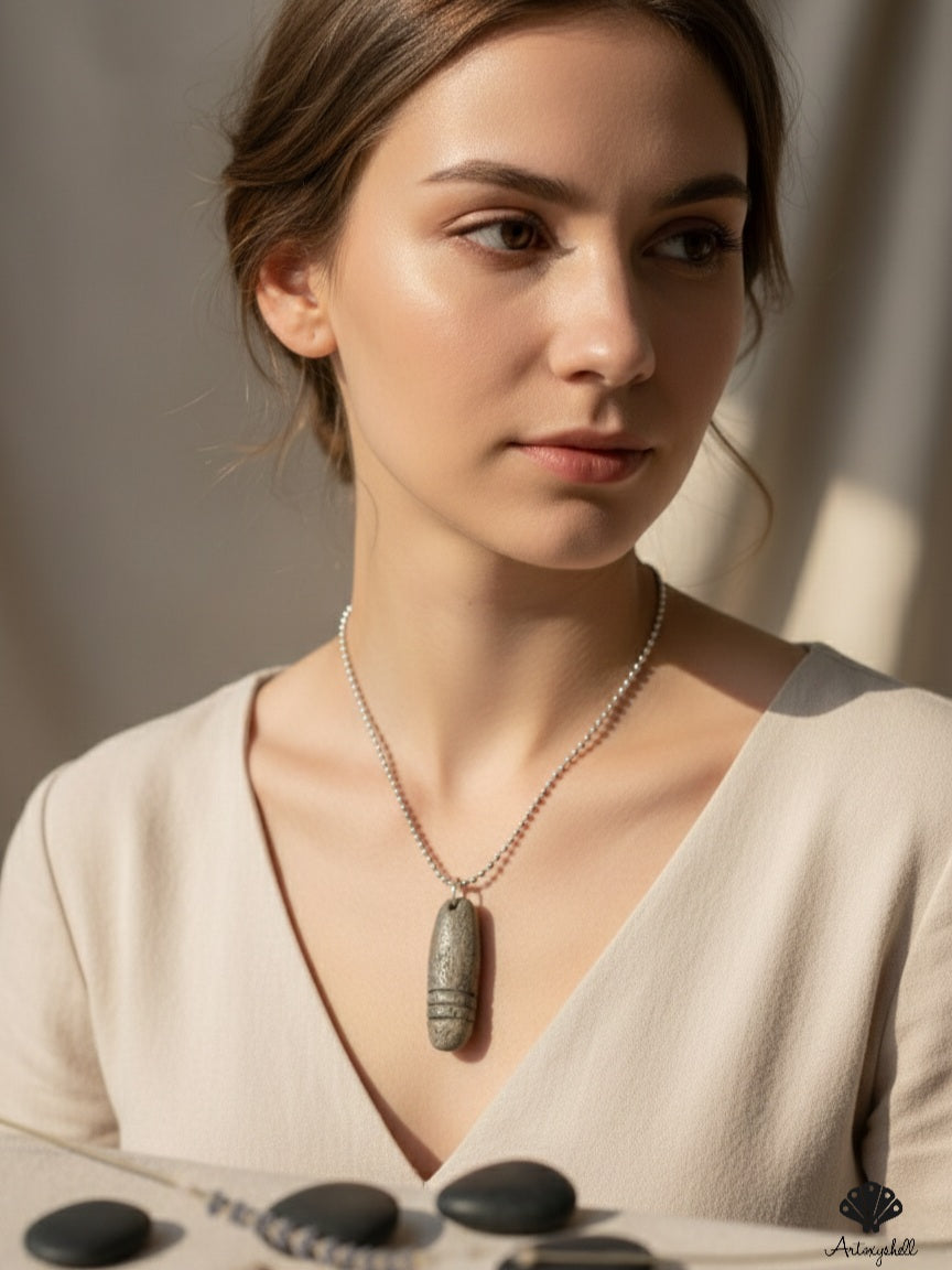 Handmade Unisex Carved Stone Pillar Pendant | Organic Artisan Jewelry