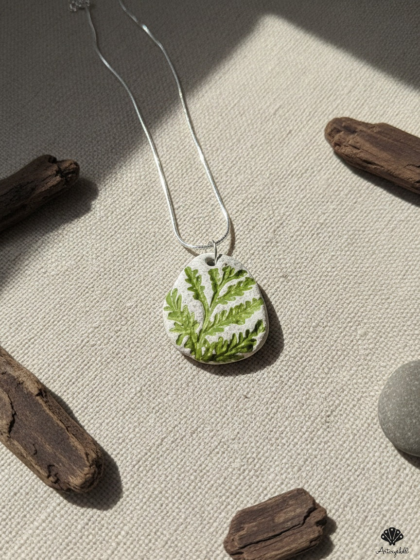 Handmade Fern Leaf Unisex Shell Pendant | Artisan Nature Necklace